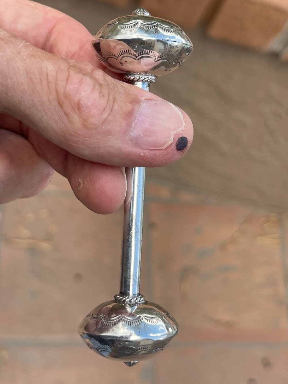 Vintage Navajo Handcrafted Sterling Baby Rattle